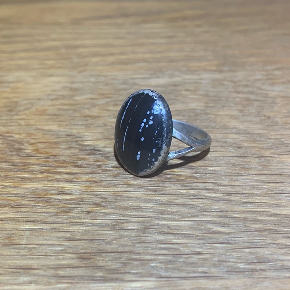 Sterling silver and snowflake obsidian ring - Picture 2 of 7